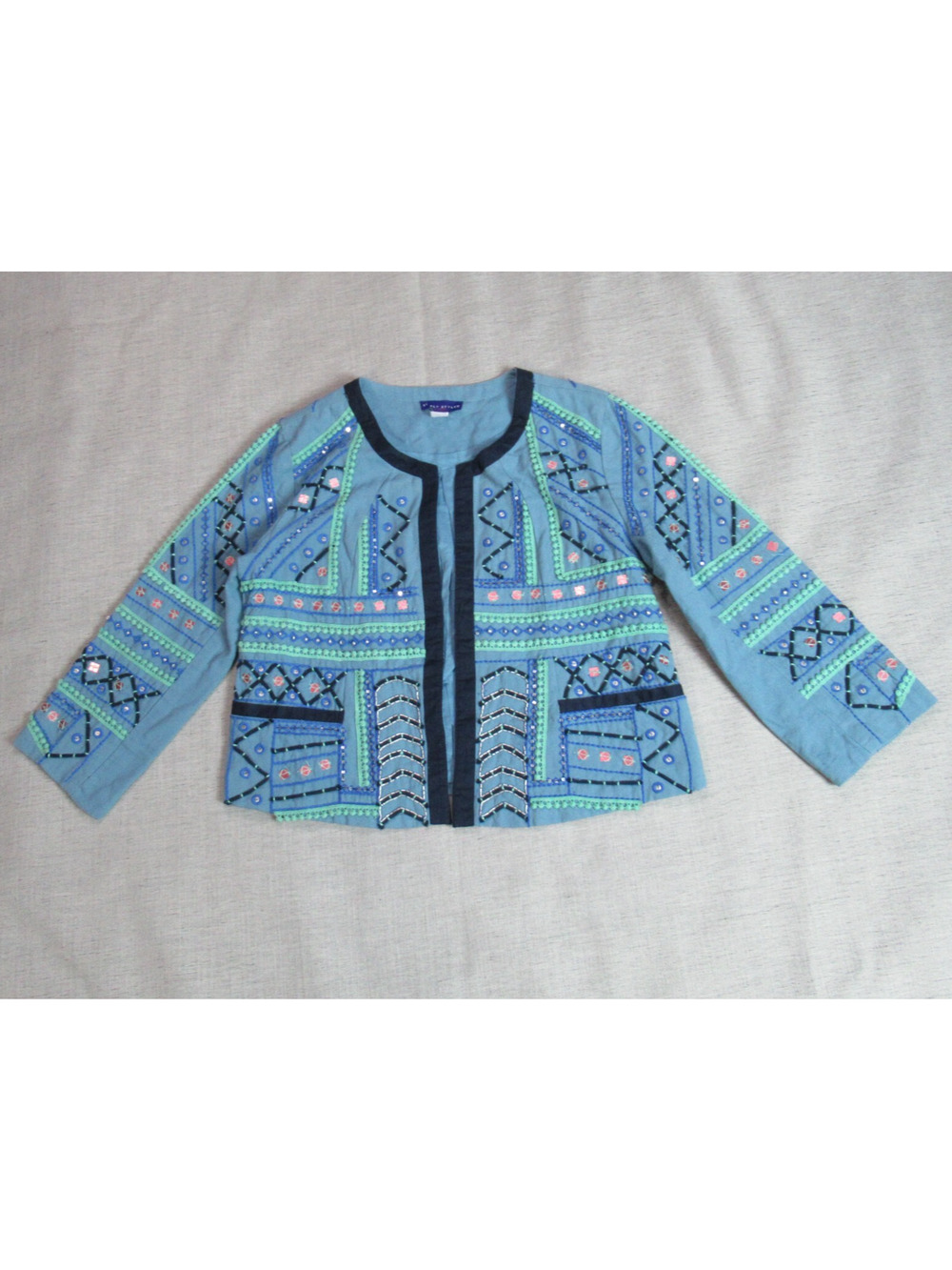 Vintage Simply Styled Sears Jacket Womens Large Blue Textured Hipster Retro Boho